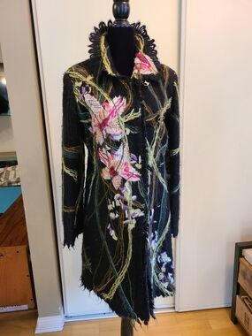 Felted Wool Floral Embroidered Trench Coat